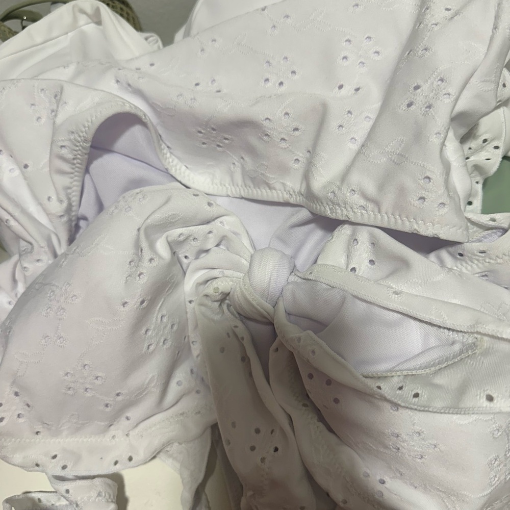White Ruffled Cutout Swimsuit - Picture 2 of 2